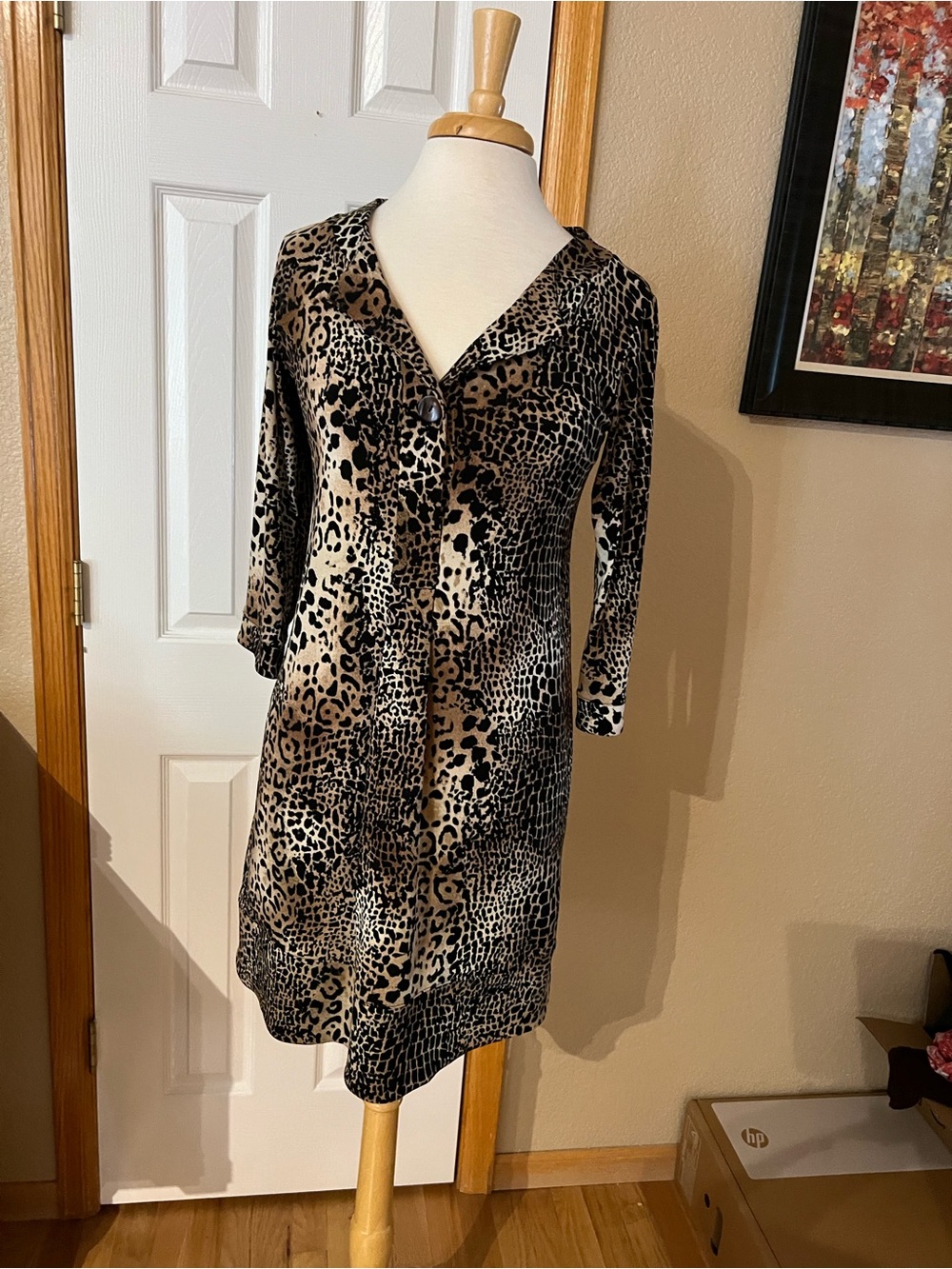 Chico's Leopard Print V-Neck Dress in Brown and Black